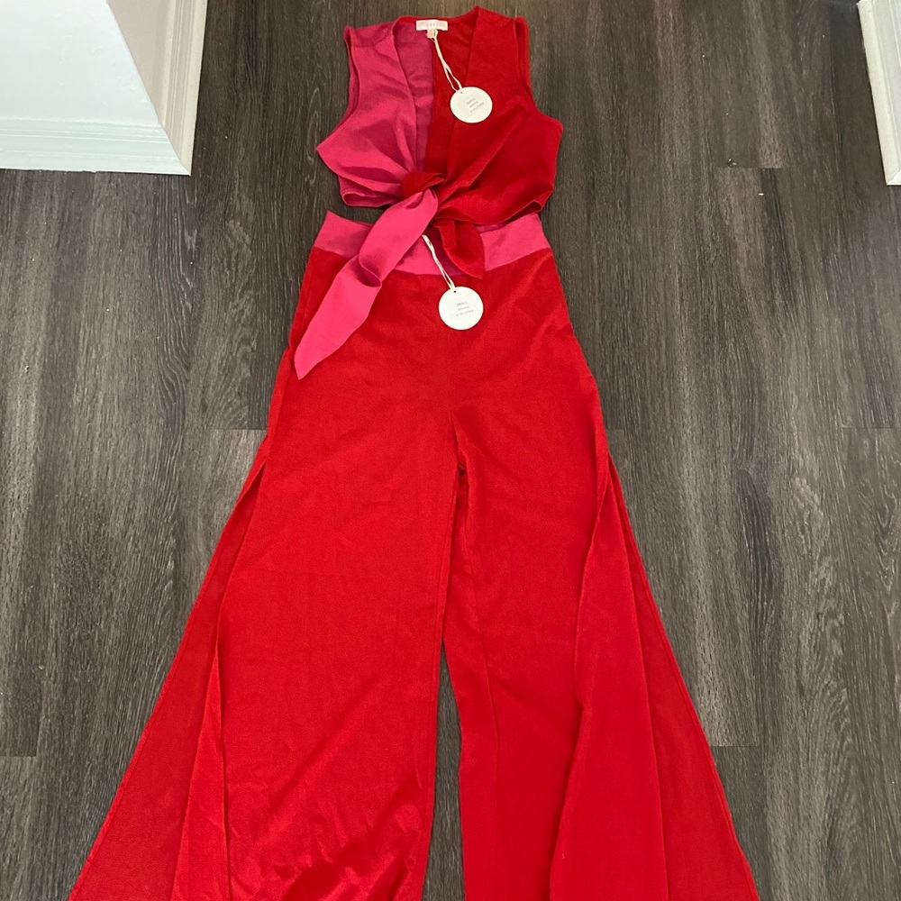 Red/Pink 2 piece set. (Pants and cropped blouse)